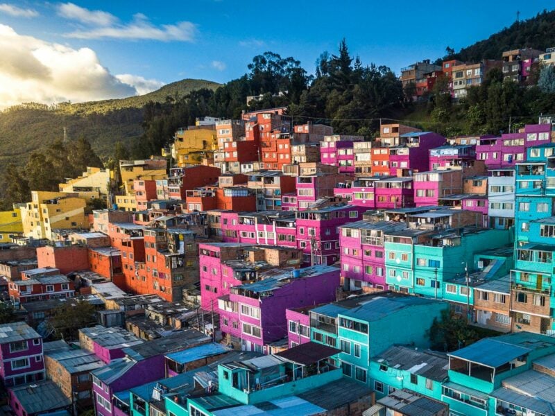 Sunset across multicoloured painted houses in Bogata
