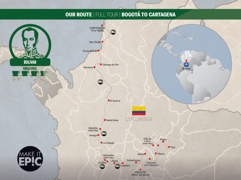 Map of the Bolivar Route through Colombia