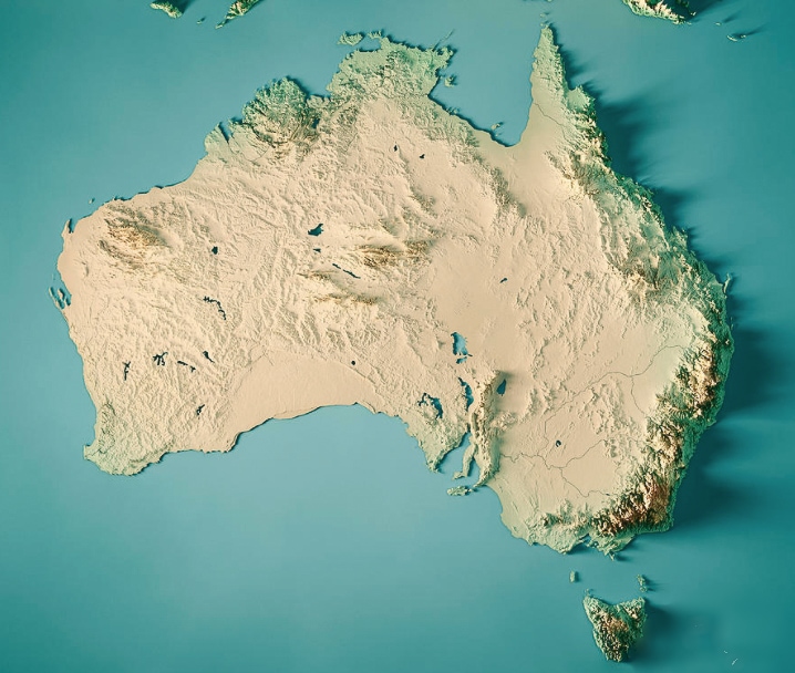 A relief map of Australia.