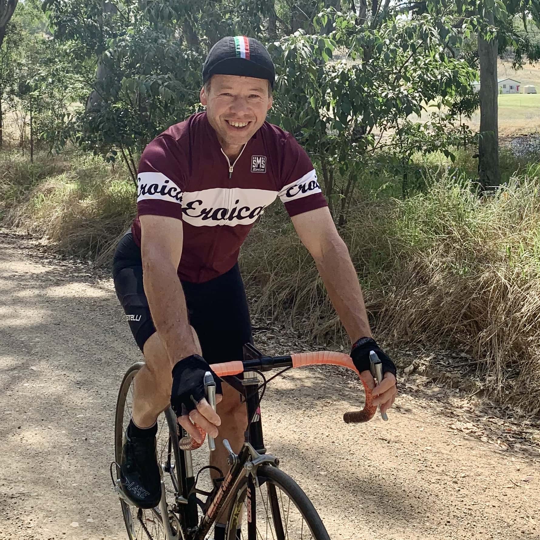David on his vintage bike and LeEroica kit.