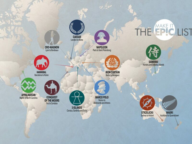 Map with various Ride and Seek tour name icons with lines pointing ot the tour locations