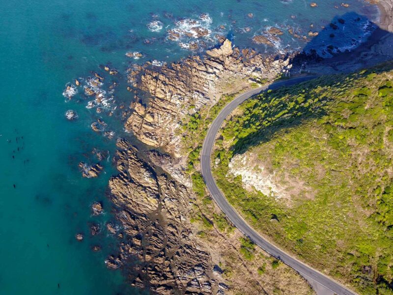 Coastal road aerial view