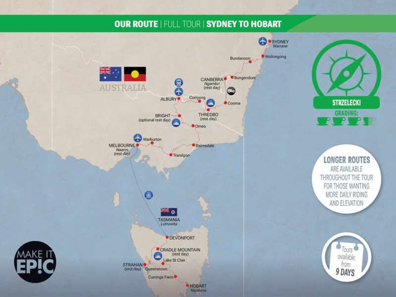Map of the route of the Strzelecki Tour in Australia
