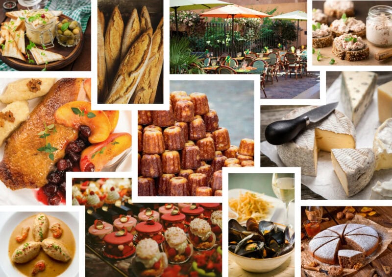 A collage of images of French cuisine.