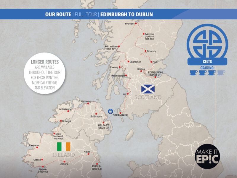 Map showing the route of our Celts tour through Scotland and Ireland