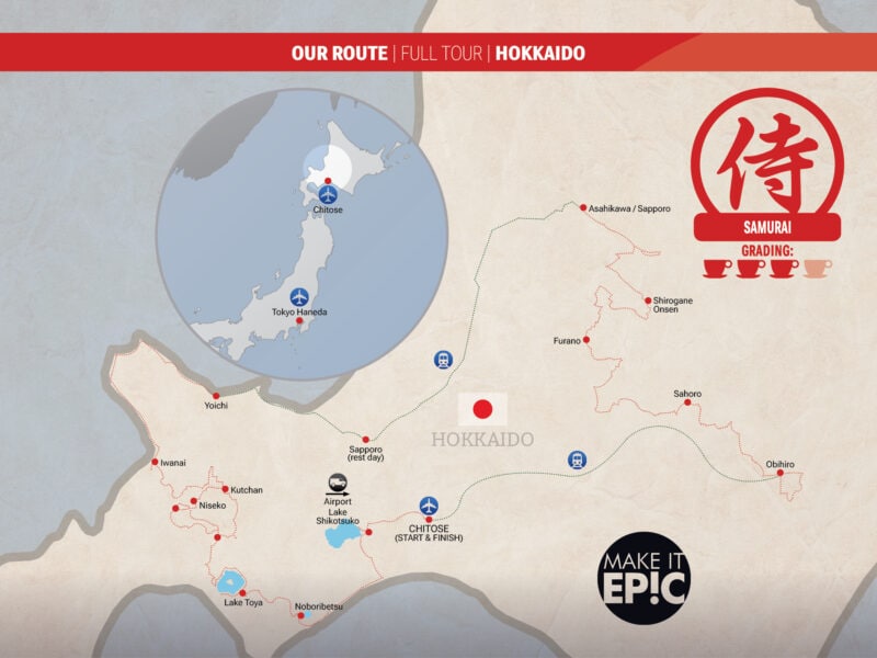 Map of the route of the Hokkaido Tour