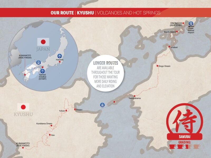 Map showing the route of the Kyushu Island Tour