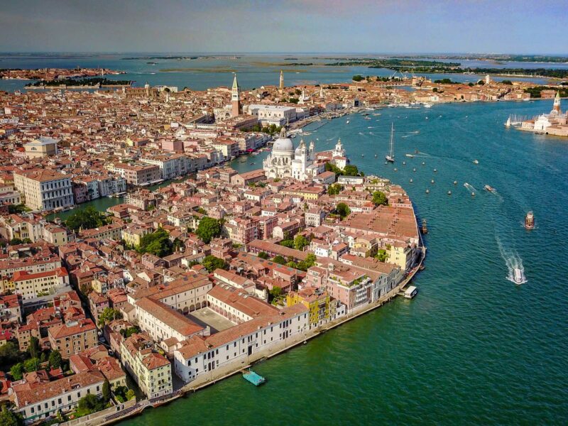 Aerial view of Venice Grand Canal and basilica