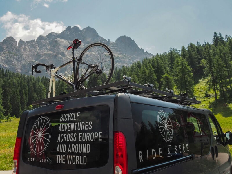 Ride and Seek tour van in the Alps