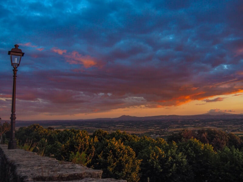 expansive view of valley at dramatic sunset