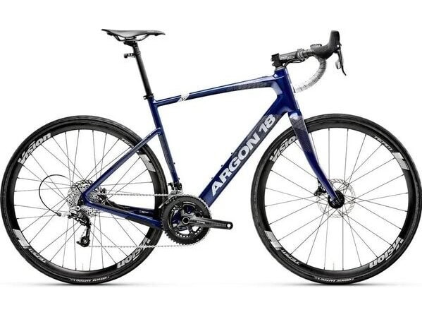 Argon 18 e-bike, blue with Vision wheels, available for rental on the Bolivar Bogotá to Cartagena tour, Colombia