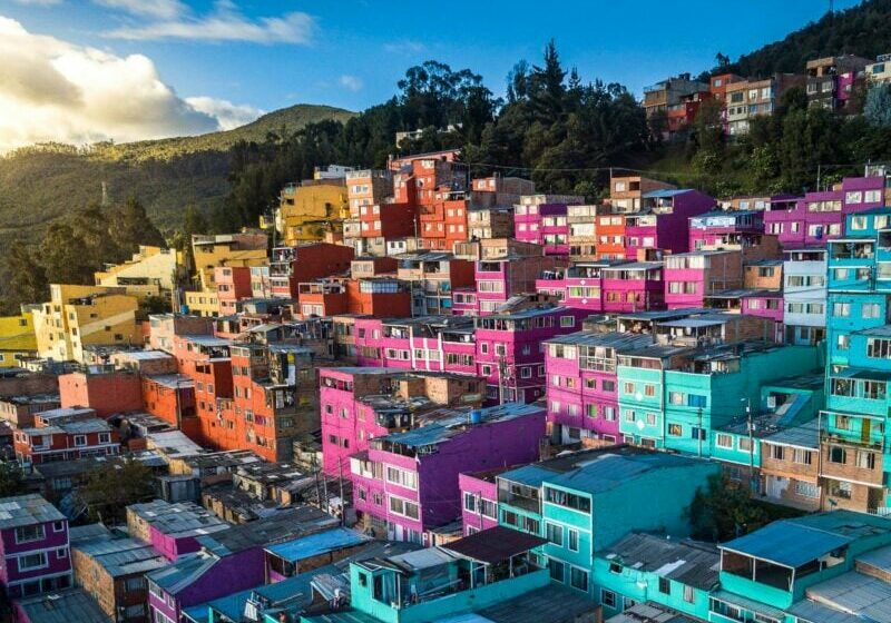 Bolivar Bogata Coloured Houses Sunset across multicoloured painted houses in Bogata